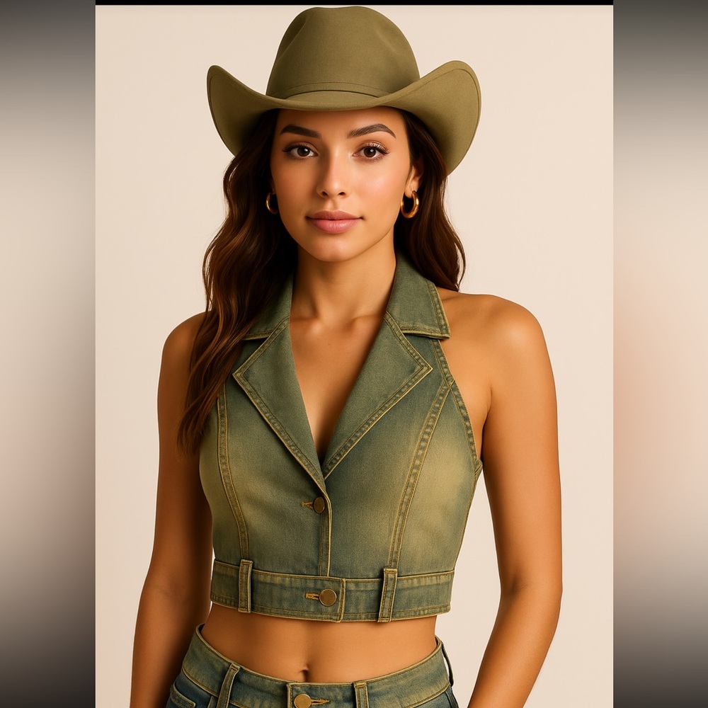 Super Down cropped denim top NWT